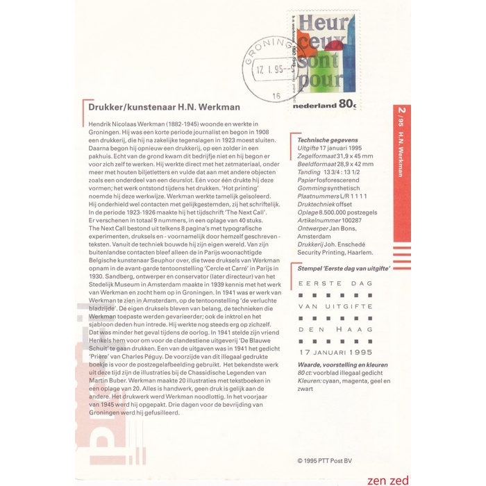 

A296 Prangko Info Page Belanda 1995 Modern Art 1 Pcs