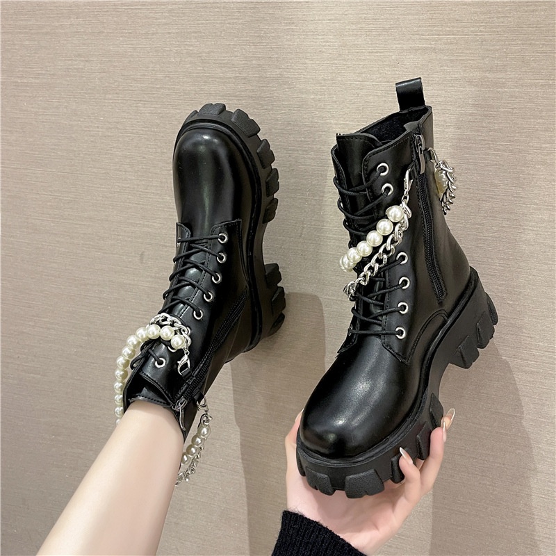 RYS - Dolly Pearls Sepatu Hak Boots Wanita Fashion Casual / Jalan Jalan - Ori Import