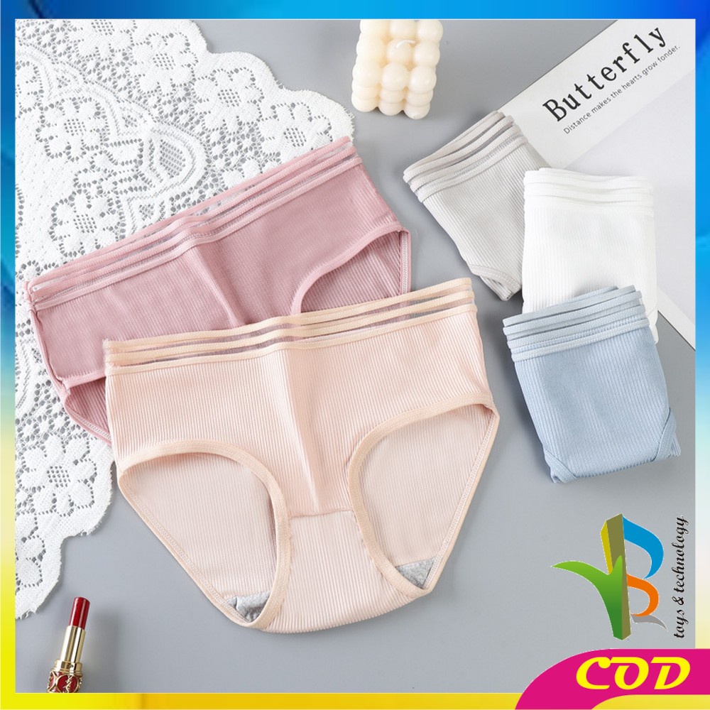 RB-P126 Celana Dalam Wanita Cewek Garis Motif Polos Pakaian Dalam Wanita CD Wanita Panties Segitiga Impor