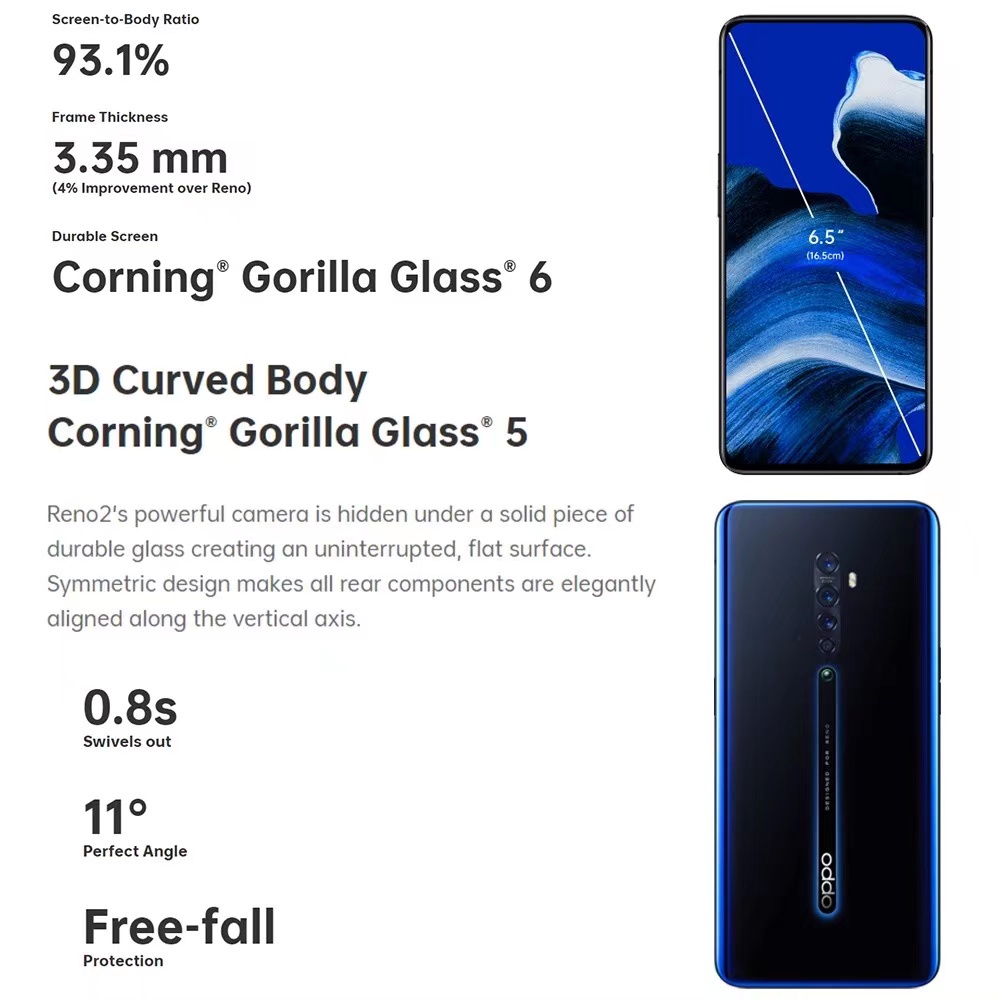 HP OPPO Reno2 Z RAM 8/256GB 16MP depan 48MP Kamera Belakang Layar 6.53 inci Baru Garansi 1 Tahun