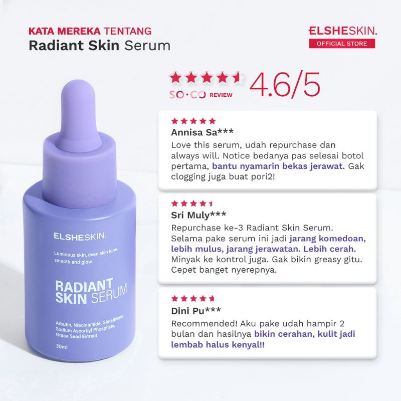 (GOSEND/COD) ELSHESKIN RADIANT SKIN SERUM 15ML 30ML - NIACINAMIDE (MENCERAHKAN DALAM 3 HARI) BRIGHTENING SERUM