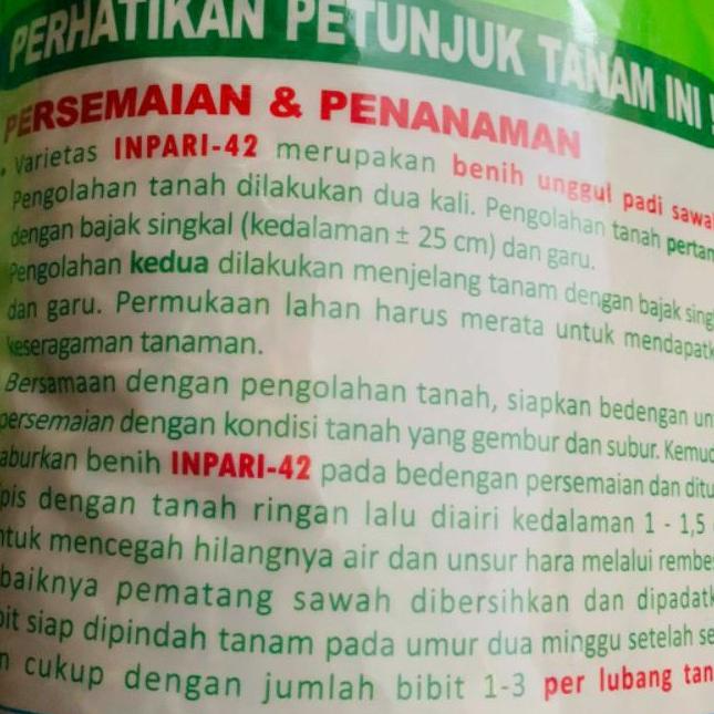 [KODE Z] Benih Padi Unggul Bersertifikat INPARI 42 AGRITAN GSR isi 5kg dari Benih Pertiwi