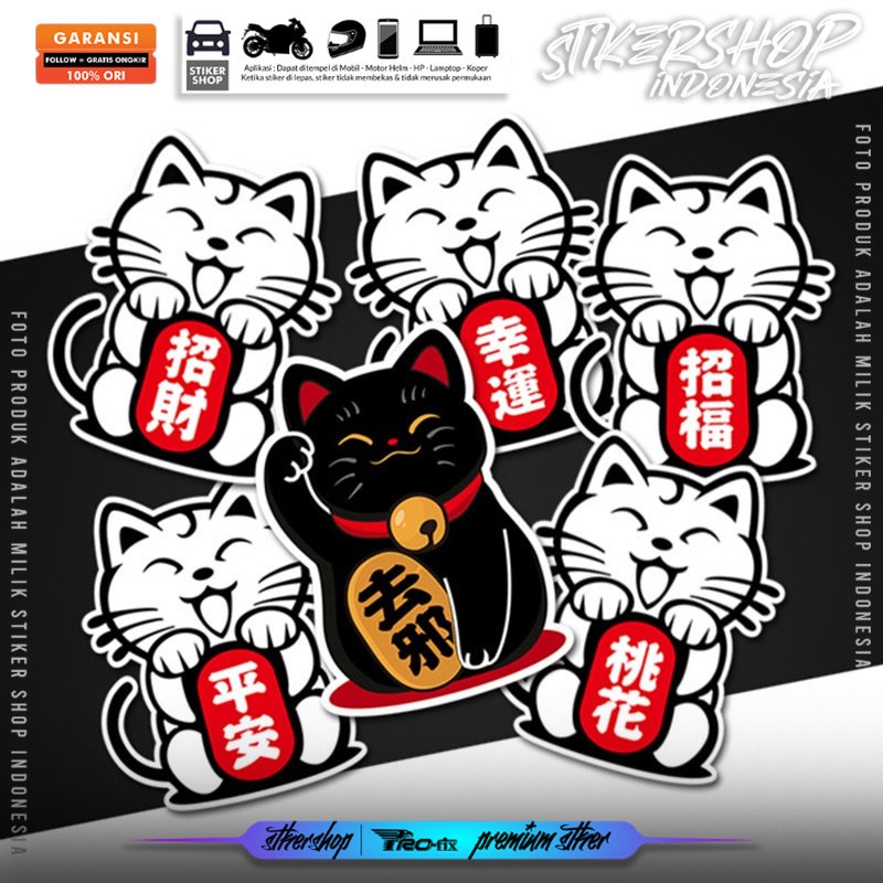 Stiker Maneki Neko - Sticker Kucing Cina Stiker Kucing Mengundang Keberuntungan Sticker Pelaris Chinese Original