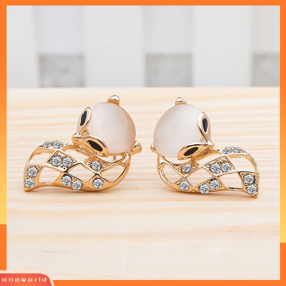 [WONE] Wanita Fashion Berongga Rubah Imitasi Opal Berlian Imitasi Telinga Studs Pesta Club Earrings