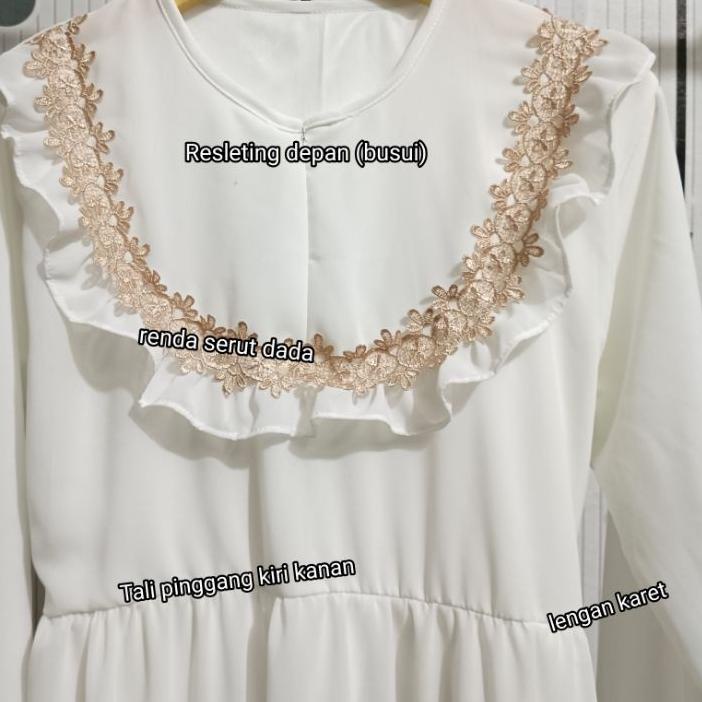 ✔️  Gamis Ceruty Babydoll Renda Full Furing Gamis Putih Jumbo Serut Dada Busui Premium