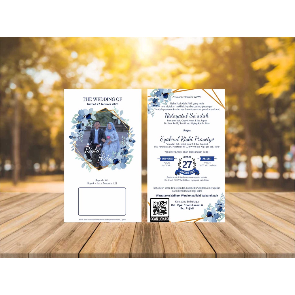 Undangan Pernikahan 1 lembar 2 Sisi ( Bolak balik )