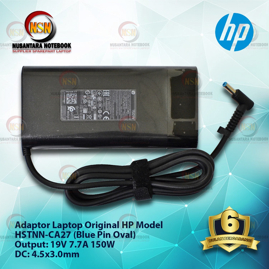 Adaptor Charger Laptop Original HP HSTNN-CA27 (Blue Pin Oval) 19V 7.7A DC 4.5x3.0mm