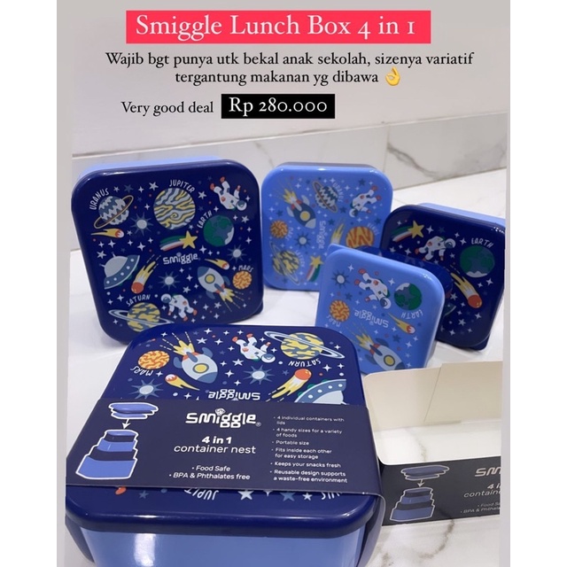 (READY) Smiggle Lunch Box 4 in 1