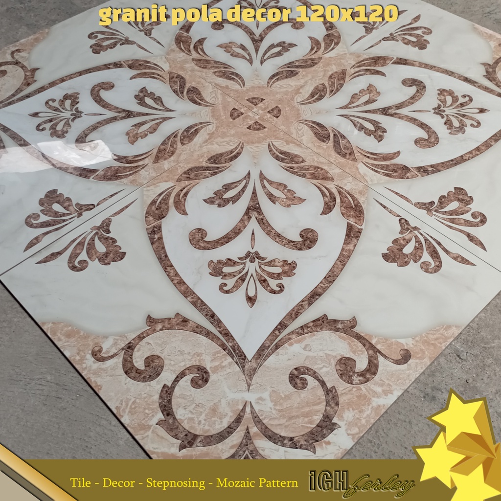 Granit Lantai Pola Décor 120x120 Glossy Motif Bunga Floral Mewah Grade AAA Original Granite Tile