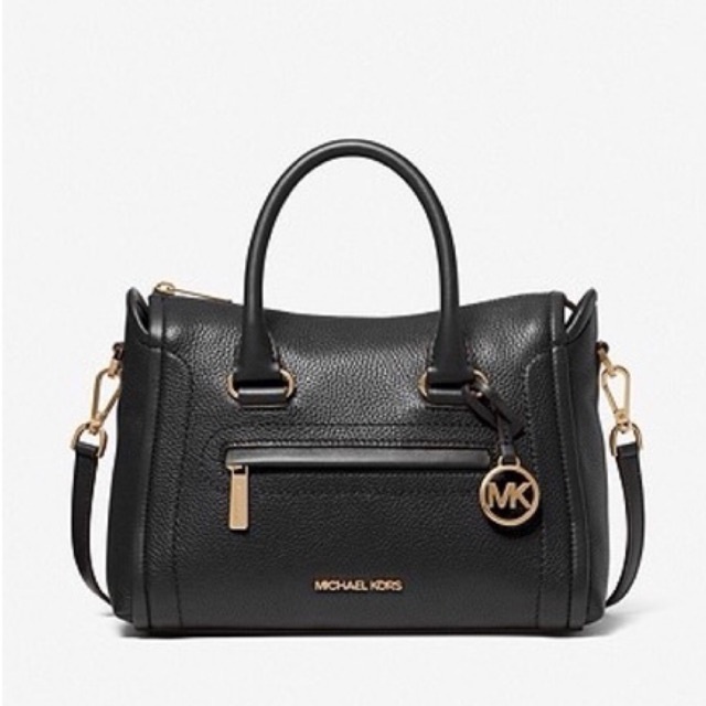 Michael Kors MK Carine medium satchel pebbled leather black