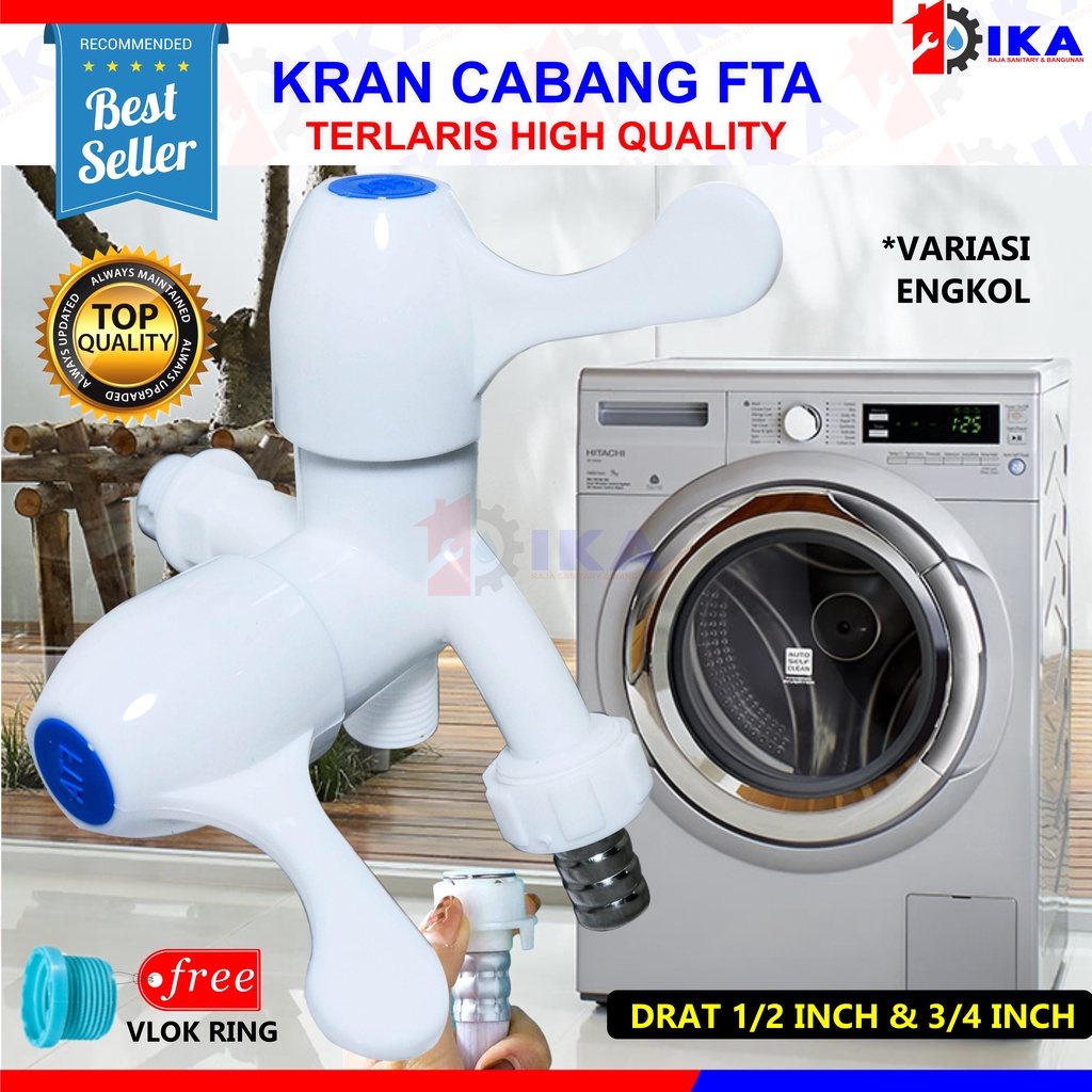 Kran Cabang PVC Shower FTA Keran Air Double Plastik Hand Kamar Mandi Toilet 1/2&quot; 3/4&quot; Inch Putih