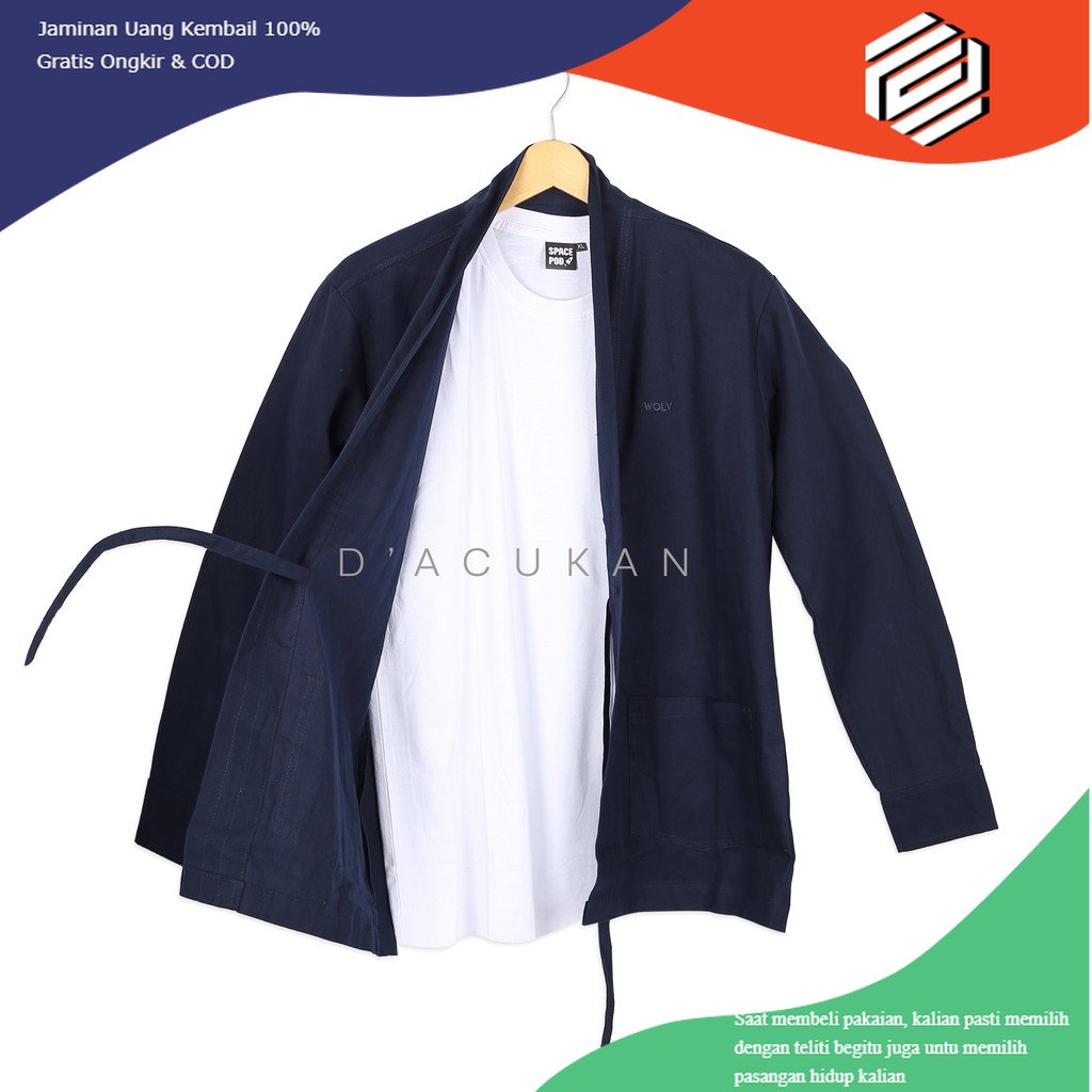 baju WOLV Kimono Pria Outer Loose Casual Lengan Panjang kimono jepang