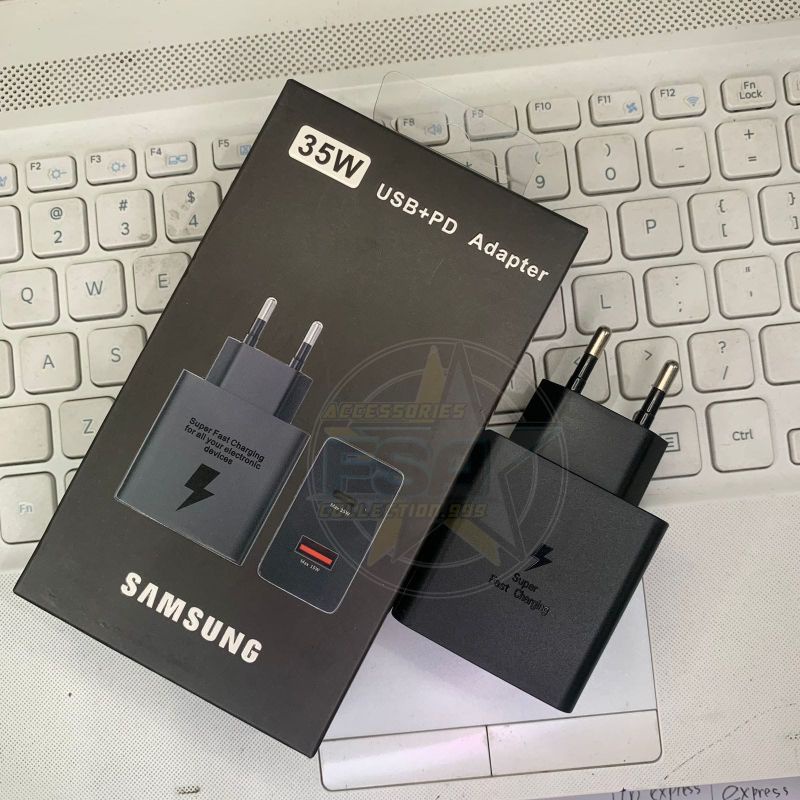 Original Power adapter/ Kepala Charger Samsung 35W Dual Usb PD 100% Fast Charging SAMSUNG A33 A53 M22 M51 A23 A52 A52S S10 S20 S21 FE A71 A72 A73 35 Watt