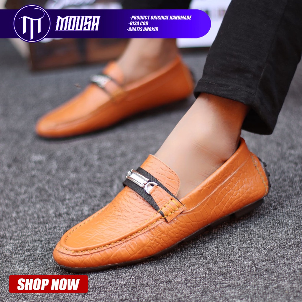 Sepatu Formal Slip On Pantofel Pria Kulit Asli Kerja Kantor Original Mousa Granola