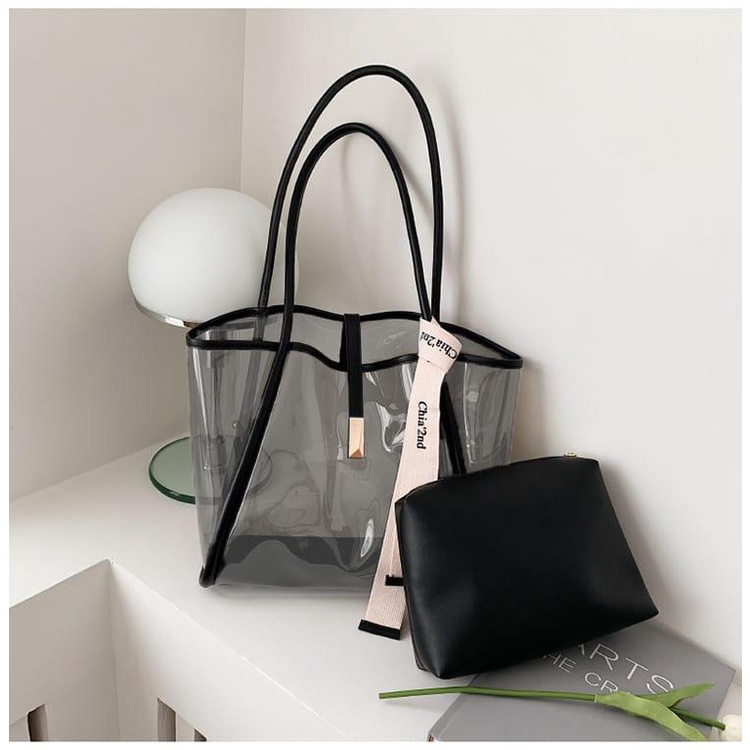 SweetSally - Tas PVC Tote Bag Mika Wanita + Dompet Pouch