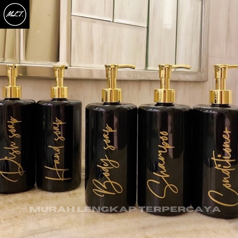 BOTOL HITAM GLOSSY 500ML GOLD LUXURY AESTHETIC MINIMALIST BOTTLE REFILL REFIL ESTETIK 500 ML CLIP OIL GOLD PET WHITE PUTIH SOLID WADAH KOSMETIK BOTOL POMPA PENCET GOLD 500 ML