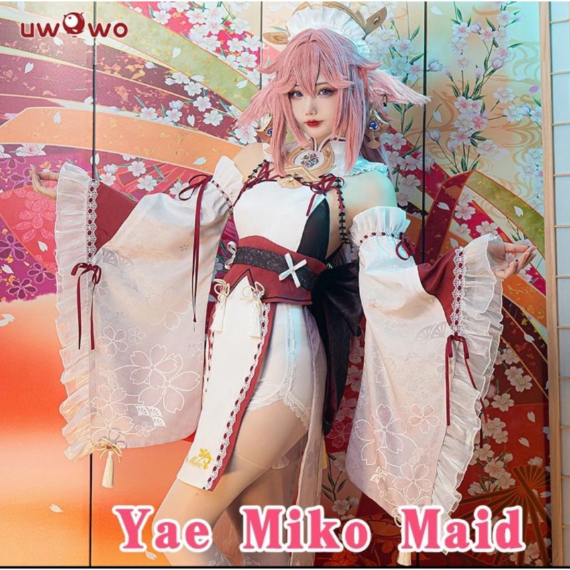 [ RENTAL ] YAE MIKO MAID UWOWO Cosplay Kostum Pelayan Genshin Impact Sewa Wig Manmei Fullset High Qu