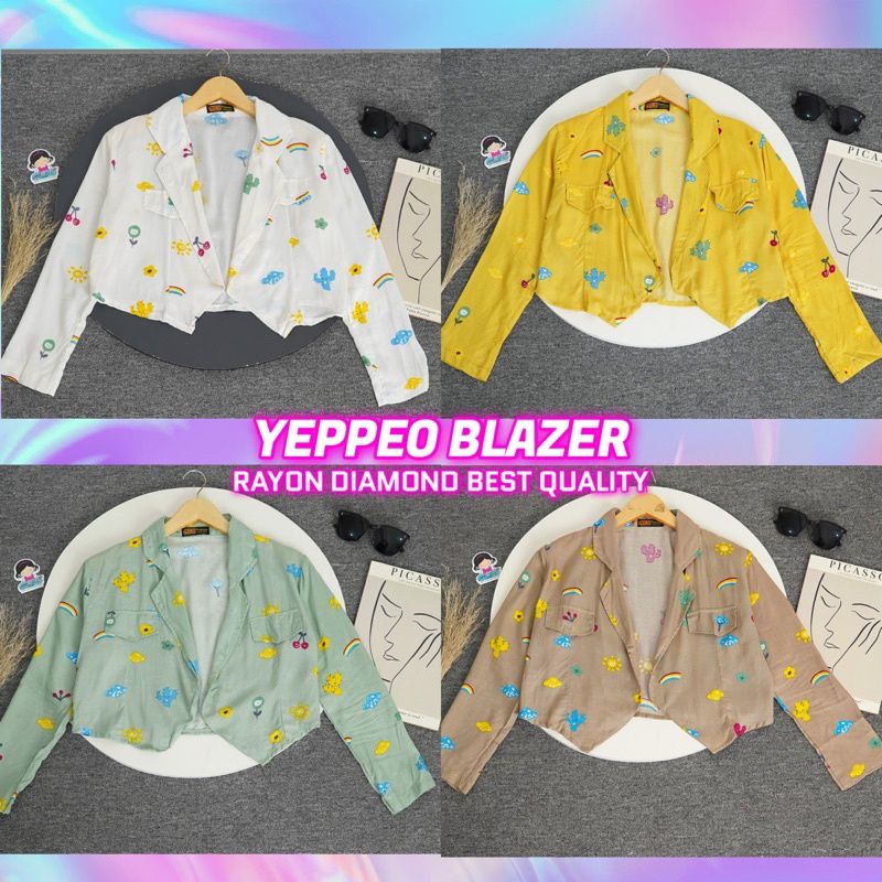 CROP CUTE BLAZER - YEPPEO RAYON DIAMOND CUTE BLAZER