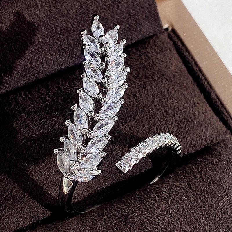 Trendi Daun Cincin Untuk Wanita Micro Paved Putih Cubic Zirconia Mewah Pengantin Pesta Pernikahan Finger-Ring Statement Jewelry