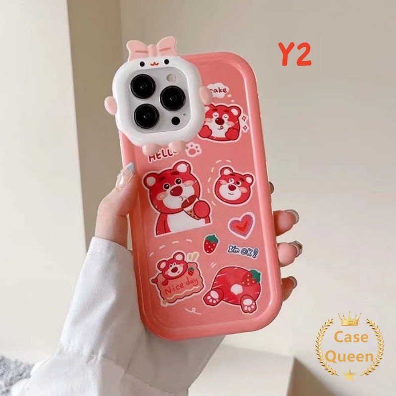 3d Bow Little Monster Case Untuk Realmev C15 C21Y C25Y C30 C3 C12 C35 C11 C31 C20 C33 C25s C25 7i 8 7 5s 9i 9Pro+9 8Pro 5i 6i 5 C17 Kartun Strawberry Bear Manyo Lembut Penutup Belakang