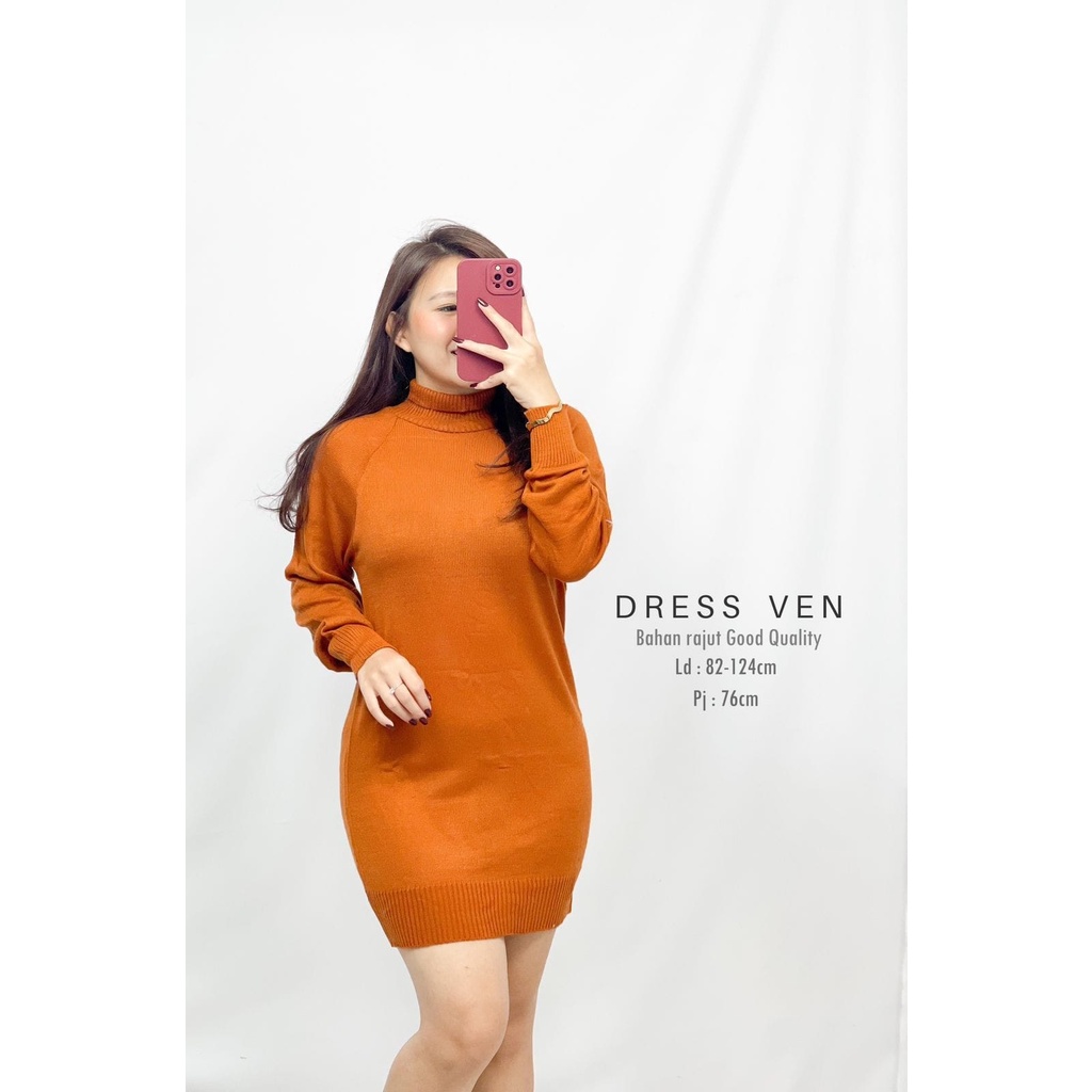 HOPYLOVY Midi Dress Tunik Korean Style Bahan Rajut Ven