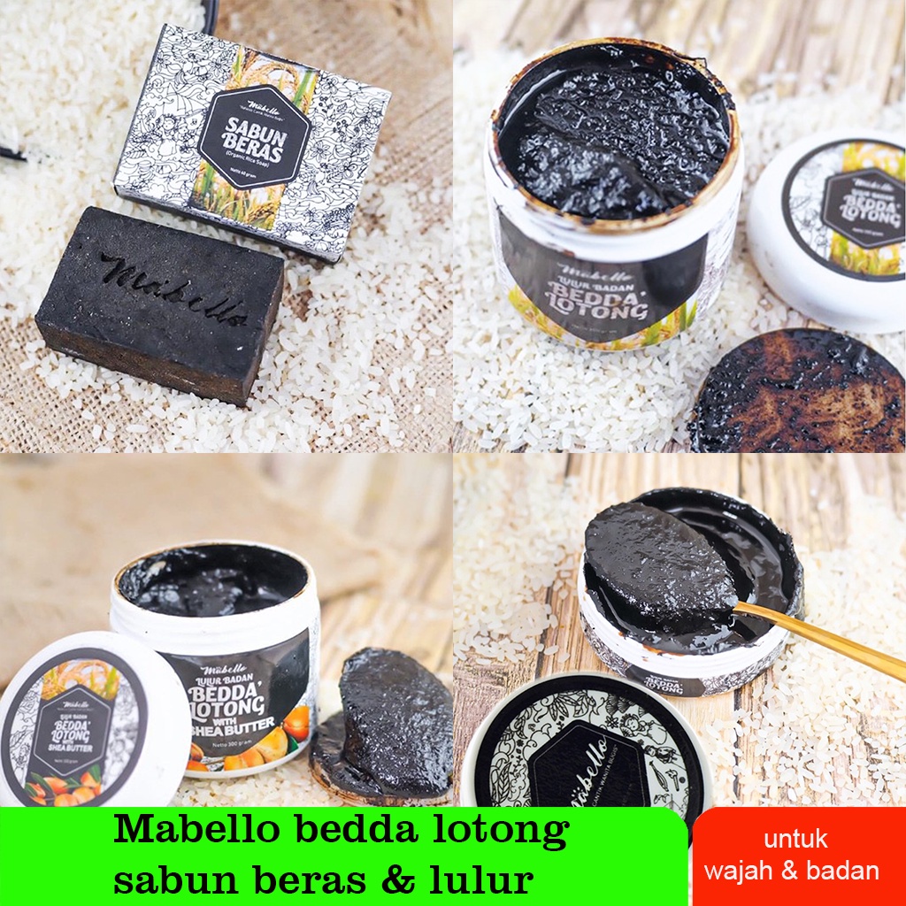 Mabello paket sabun beras hitam dan lulur hitam original 100 gr pemutih  pencerah badan  BPOM