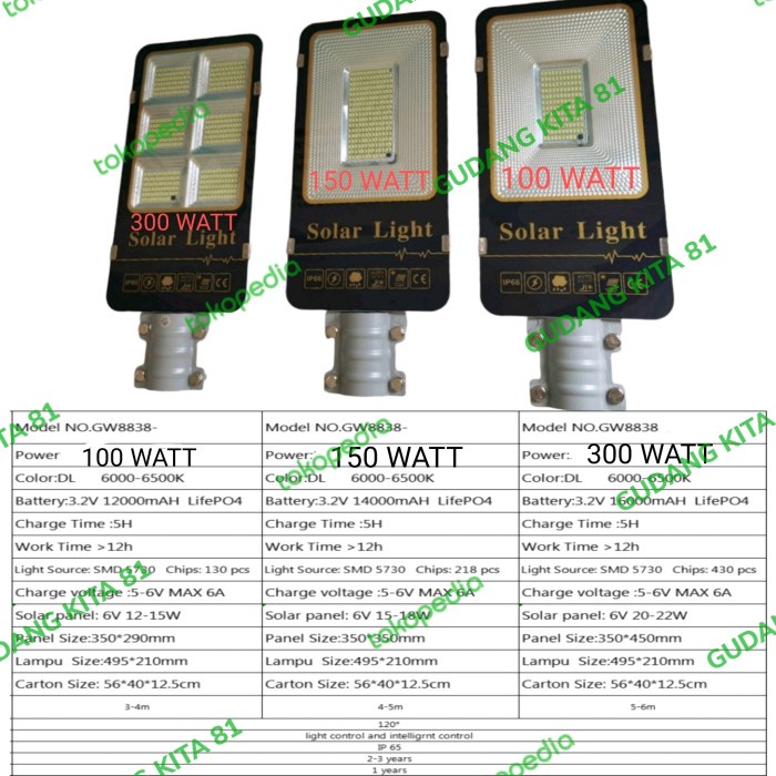 GW8838 100W PJU TWO IN ONE 100 WATT LAMPU JALAN SOLAR CELL PANEL 100 W