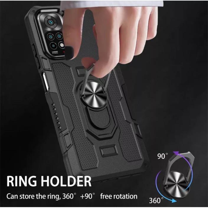 Case Armor XIAOMI REDMI NOTE 11 Iring Cincin Magnetic Kesing Hp Protect kamera Premium Hard Case Standing Robot Pelindung Kamera