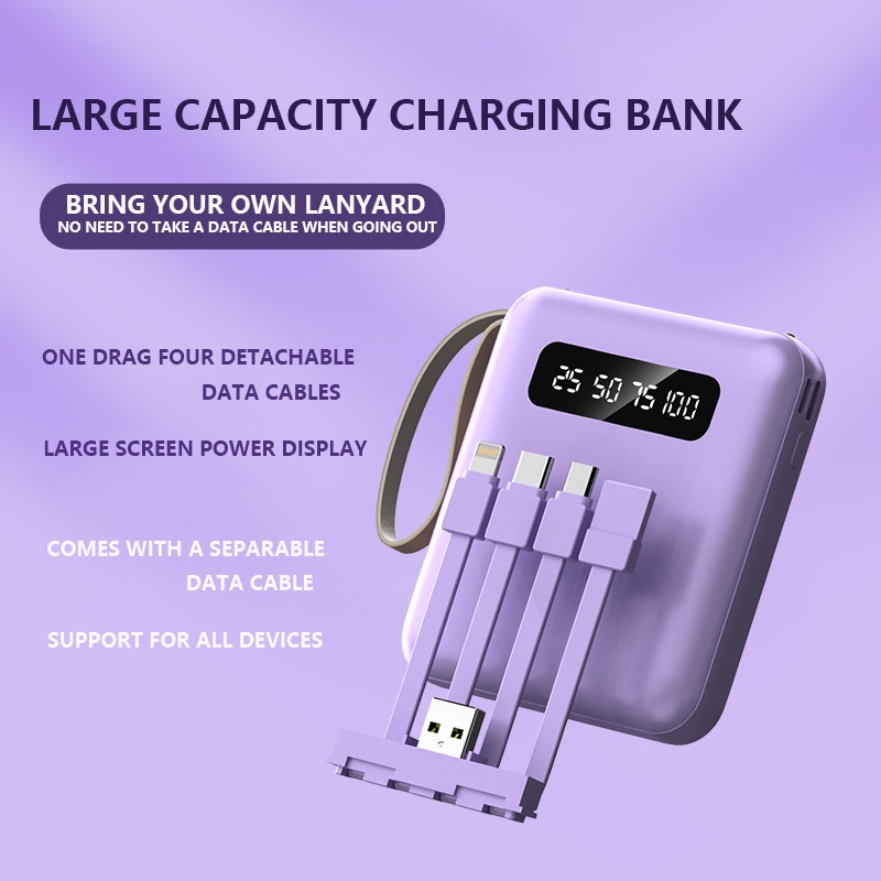 FLASH SALE!! Power Bank Mini 4In1 Dengan Mode Fast Charging 2.4 A/Pengisi Daya HP Mini Dengan Type C Micro LED Display