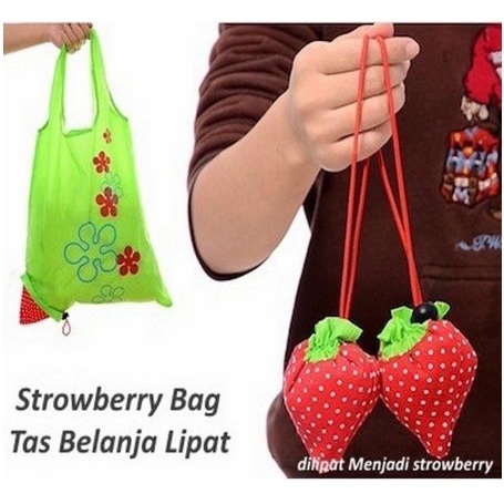 SSC - Tas lipat  belanja shooping bag motif tas belanja strawberry  Tas Belanja Lipat