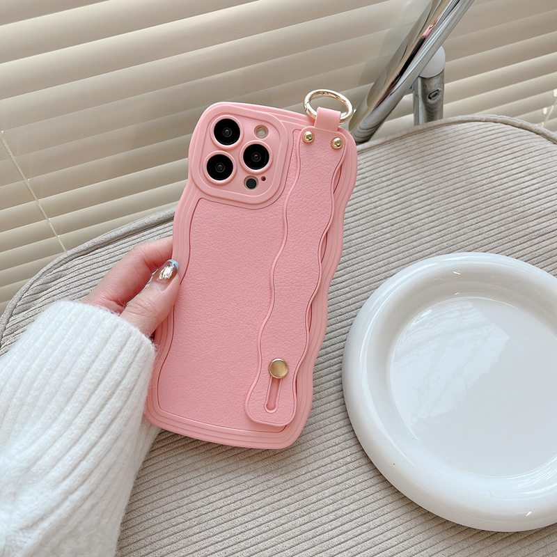 4 Colors Wave Wrist strap Leather Simple casing SoftCase OPPO A15S A35 A36 A76 A96 A7 A5S A12 A11K F9 Pro F11 A53 A33 A9 A57 A5 A3S A31 2020 Reno 5 6 7Z 8 5G Pink Red Kesing hp