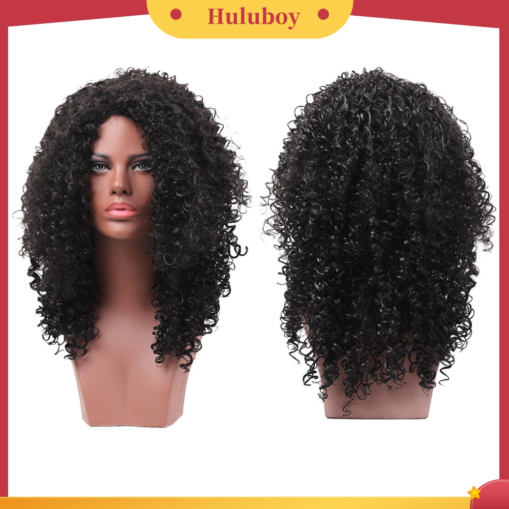 Wig Rambut Sintetis Model Panjang Keriting Afro Kinky Warna Hitam Untuk Wanita