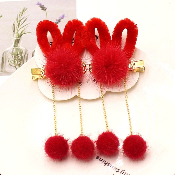Jepitan Kelinci Imlek Jepit Anak Aksesories Rambut Sincia Bulu Merah Ornamen Imlek Harga Grosir Termurah