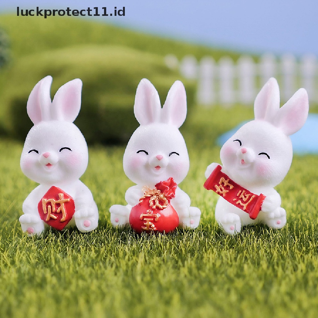 /Fashion Hot// Fashion// 1xminiatur Lucu Imlek Dari Kelinci Zodiak Lanskap Mikro Rumah Boneka Kelinci Kecil Ornamen Resin Dekorasi Rumah2023.