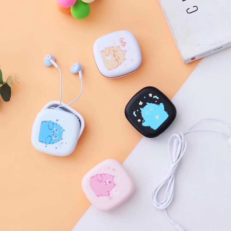 [XY 36] Set Headset Earphone karakter seri XY 36 motif DINOSAURUS CUTE &amp; LUCU / + Wadah Earphone Motif in ear