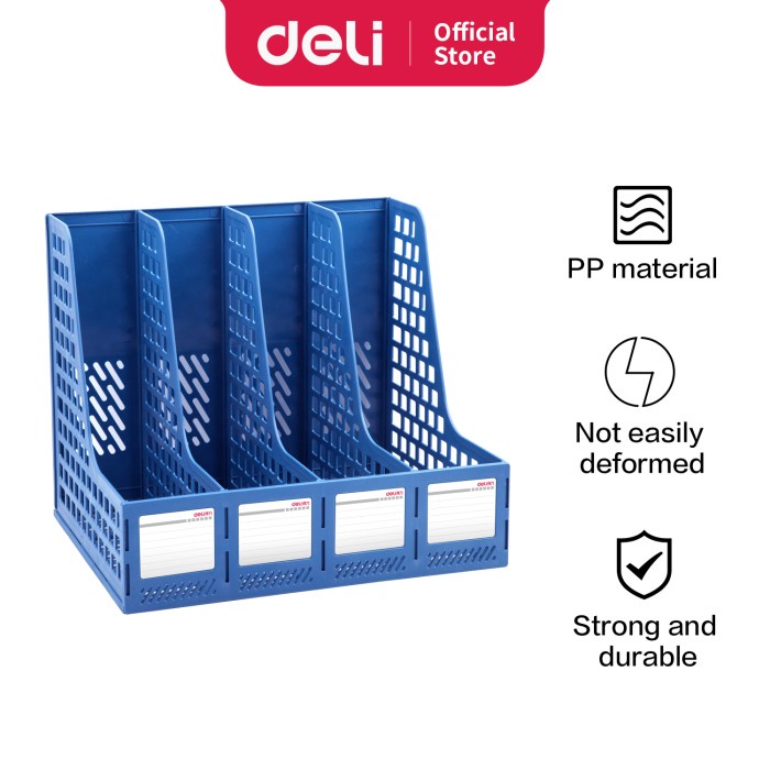 

✨NEW✨ - Deli File Tray / Rak Box File Bahan Plastik 4 Sekat 33777 - Biru