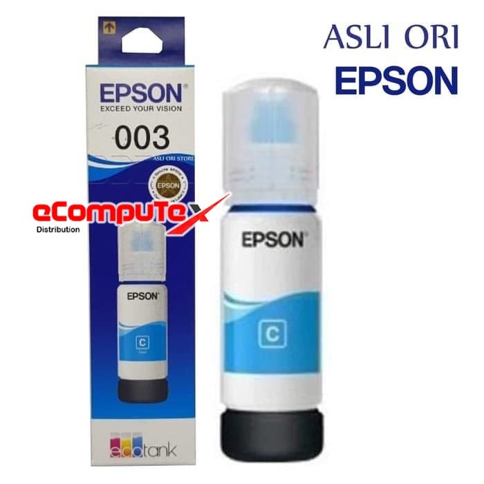 TINTA EPSON 003 CYAN / T003 BIRU ORIGINAL RESMI FOR L5190 L3150 L1110