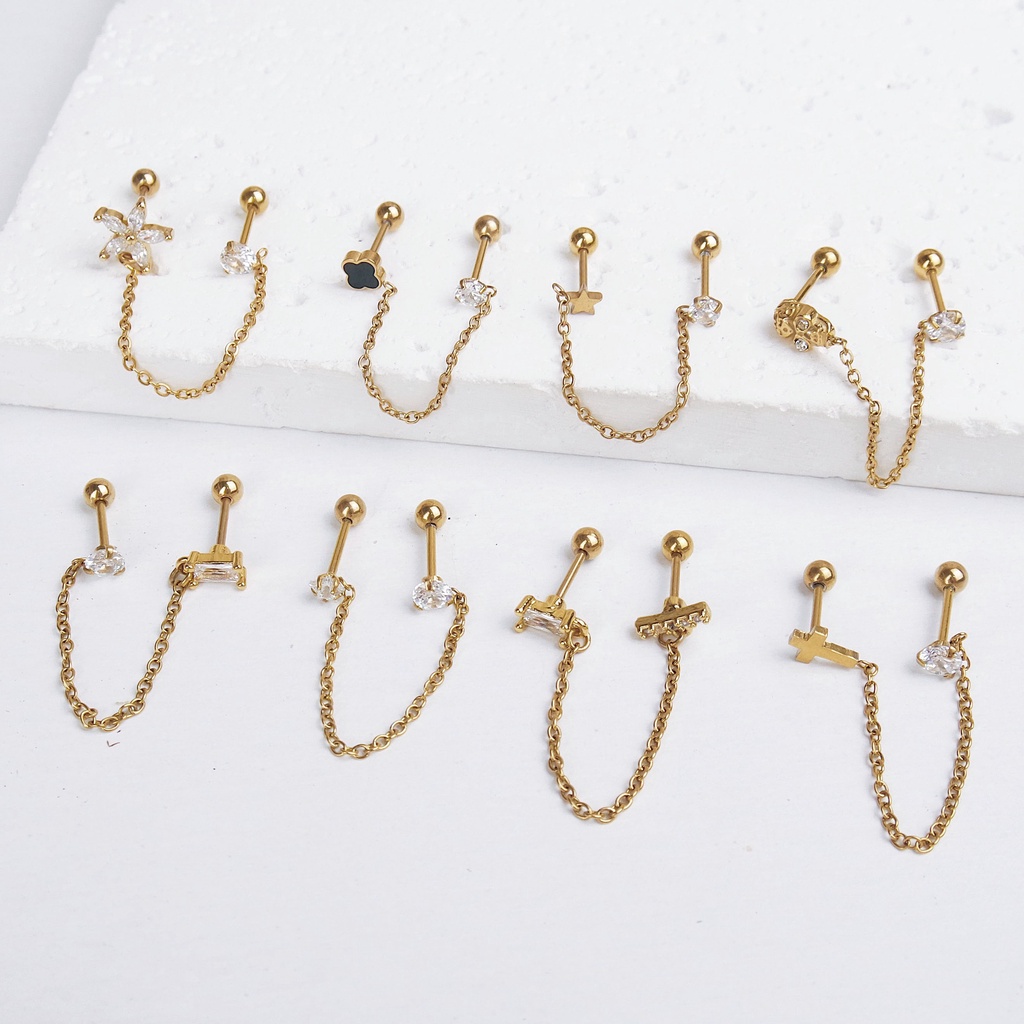 1685 / 1686 -  (HARGA 1 BIJI) ANTING PIERCING KARAKTER TINDIKAN HELIX TRAGUS - STAINLESS STEEL