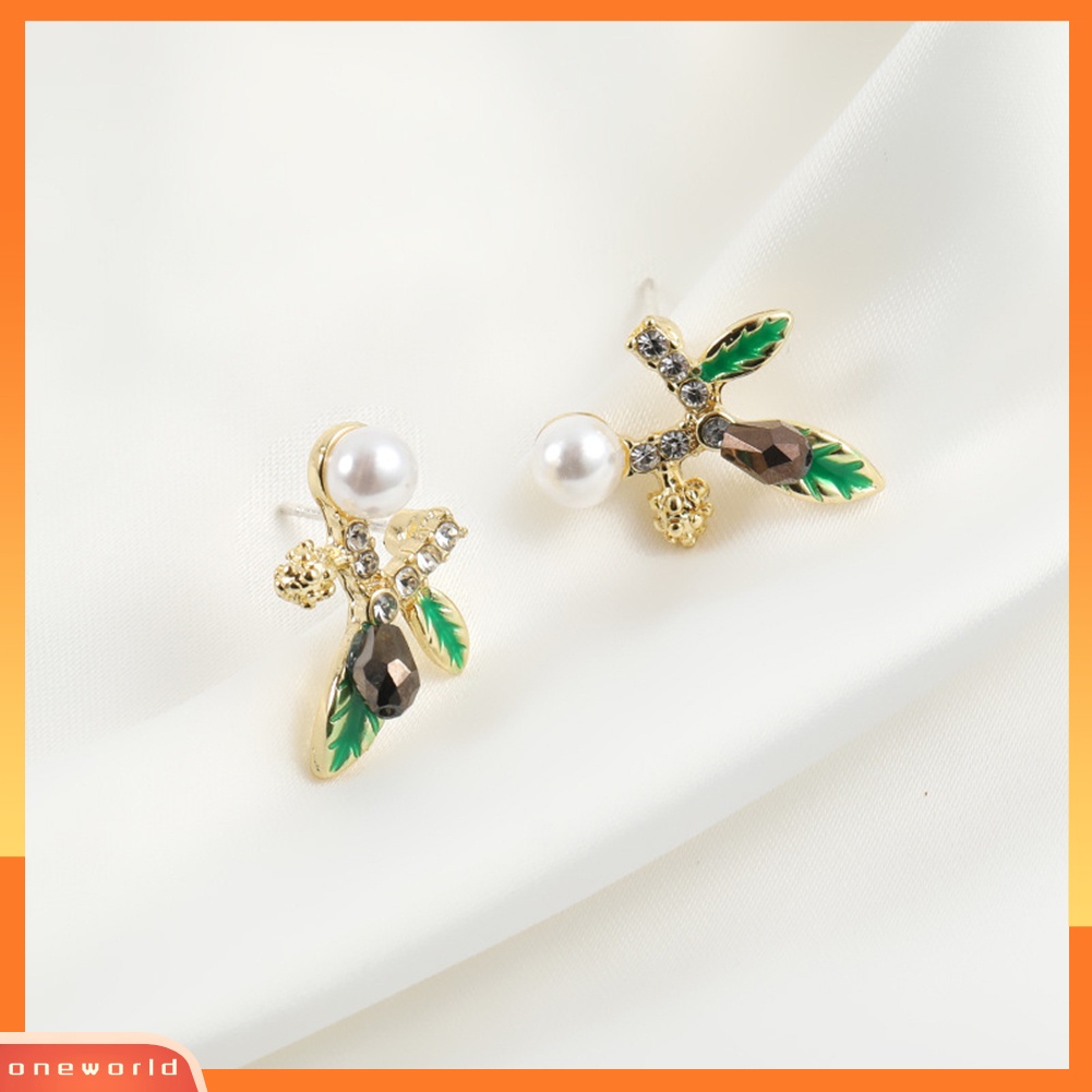 [WONE] Fashion Wanita Bertunas Berlian Imitasi Mutiara Imitasi Hias Telinga Stud Anting Perhiasan Hadiah