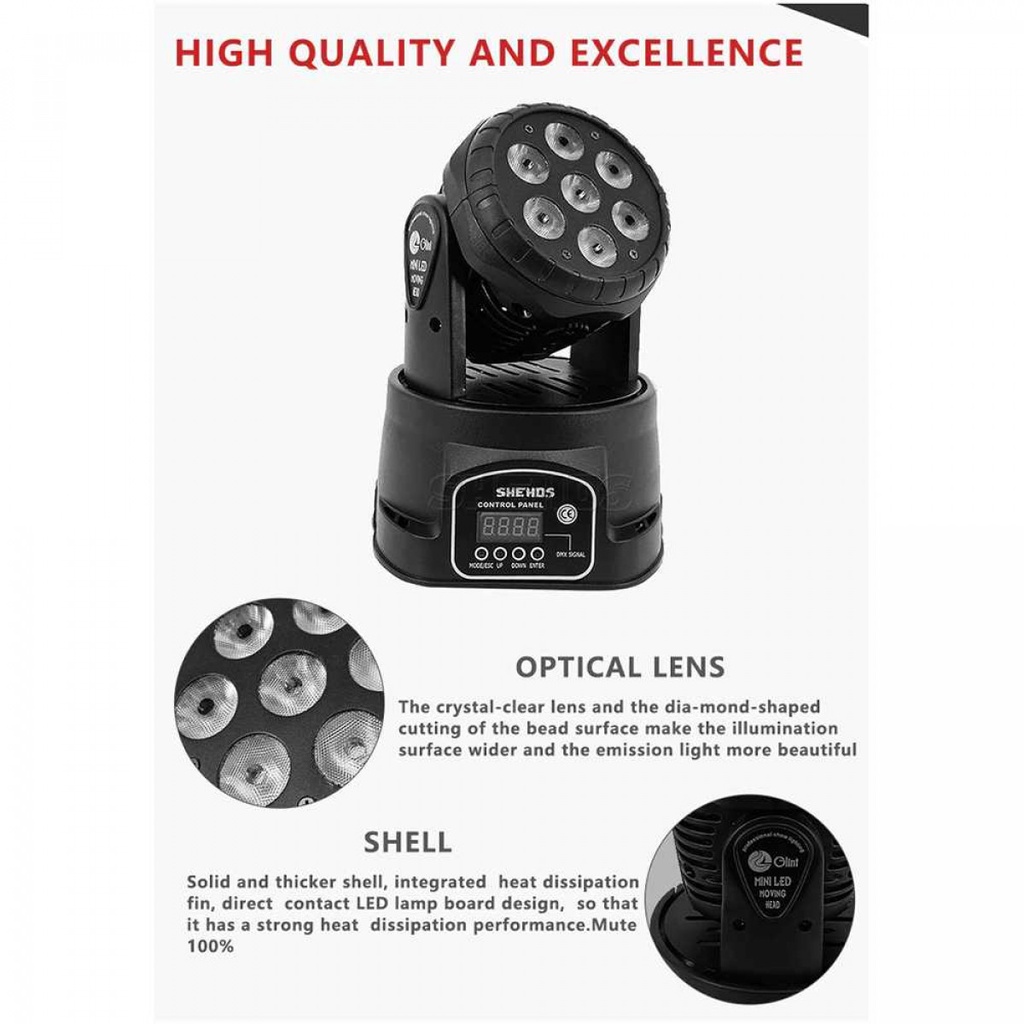 SHEHDS Lampu Sorot Disco LED RGB Moving Head DMX 10W 7 LED