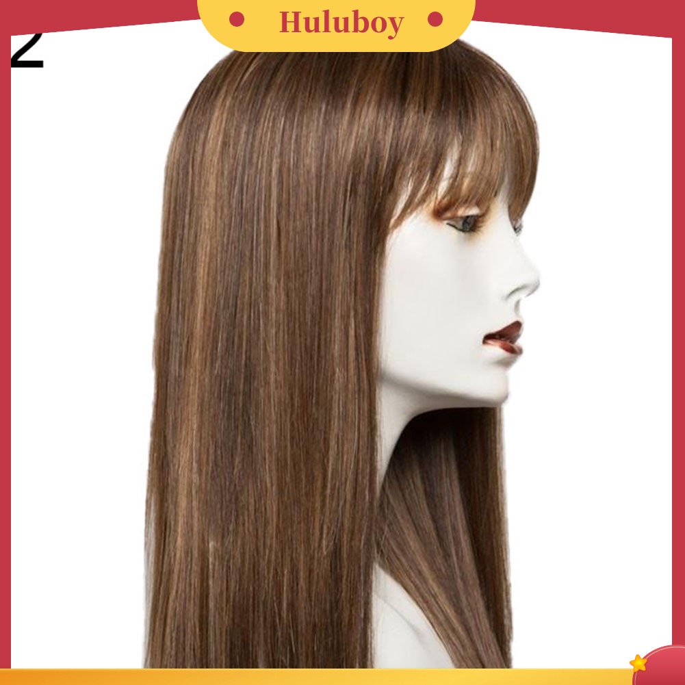 Wig Rambut Sintetis Model Panjang Lurus Warna Hitam Coklat Untuk Wanita