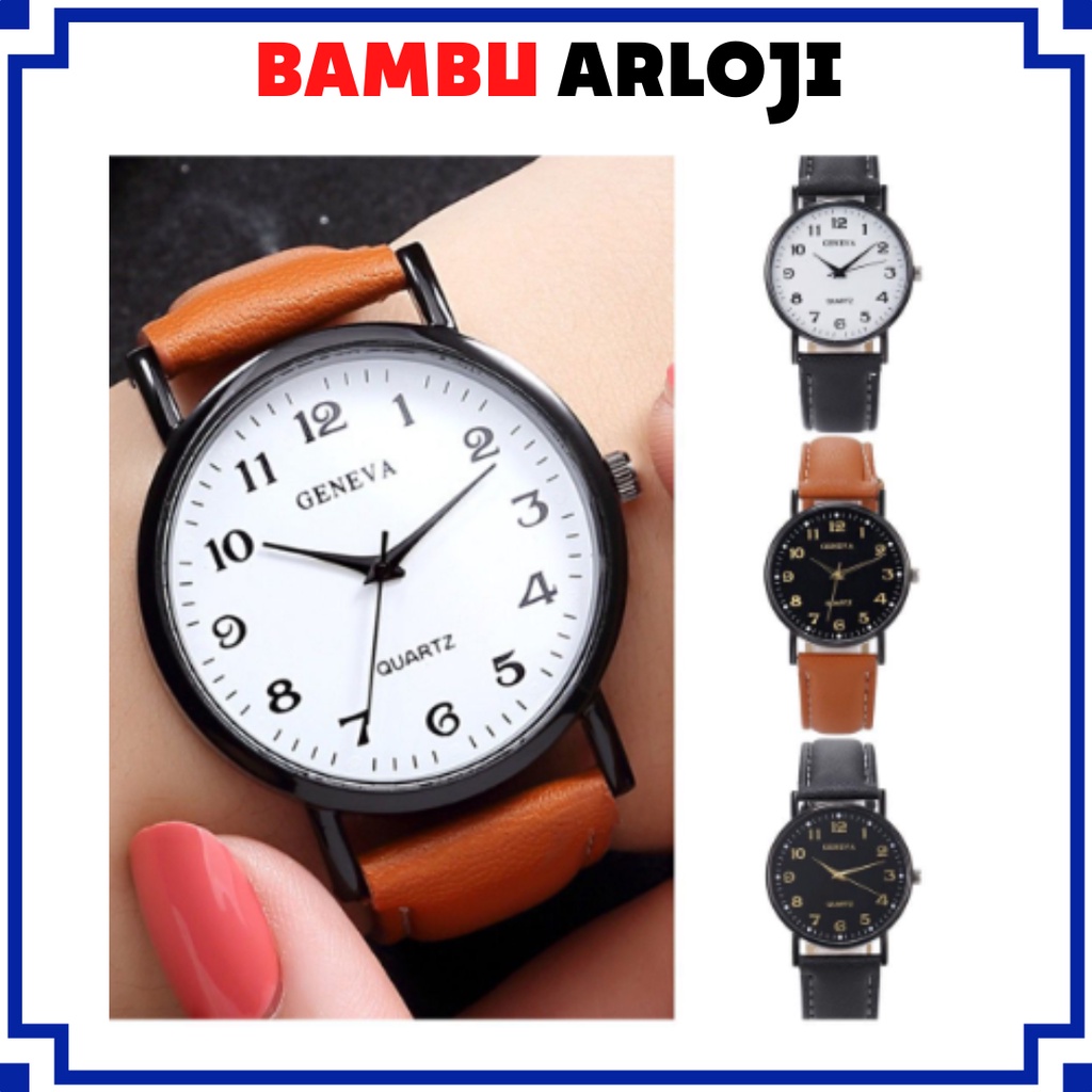 BAJ Jam Tangan Geneva Wanita dan Pria Strap Kulit PU Leather Analog Quartz Elegan High Quality Couple Anak Remaja Import Grosir Vintage GN048