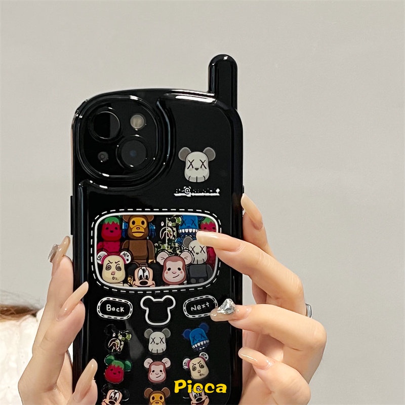 IPHONE Casing Bentuk Hp Ponsel Retro Kepribadian Kompatibel Untuk Iphone11 7 8 Plus 11 12 13 14 Pro MAX XR X XS MAX Kartun Tide Merek Beruang Kekerasan Glossy Bantal Udara Vintage Soft Cover