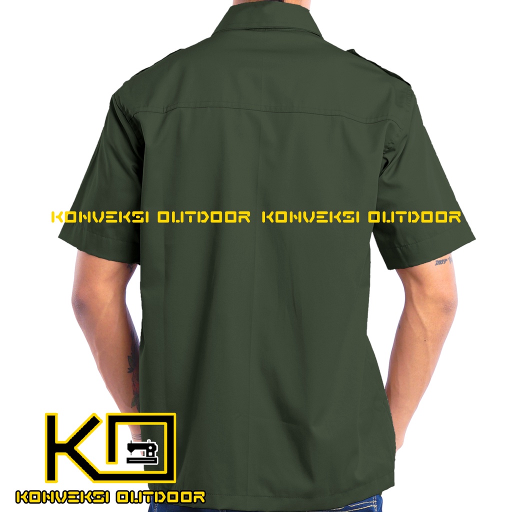 BAJU KEMEJA LAPANGAN SERAGAM ATASAN PDL PDH OUTDOOR LENGAN PENDEK - Pakaian Kerja Kantor Group Cargo Gunung Taktikal Comunitas Kemeja Dinas PNS Safari Satpam Security Keamanan American Amerika Paspampres Partai Prabowo - Warna Hijau Army Konveksi Outdoor