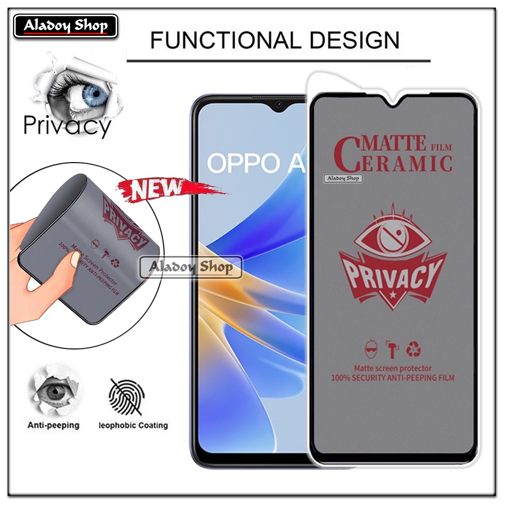 Tempered Glass Anti SPY Oppo A17 Anti Gores Privacy + Tempered Glass kamera dan Skin Carbon