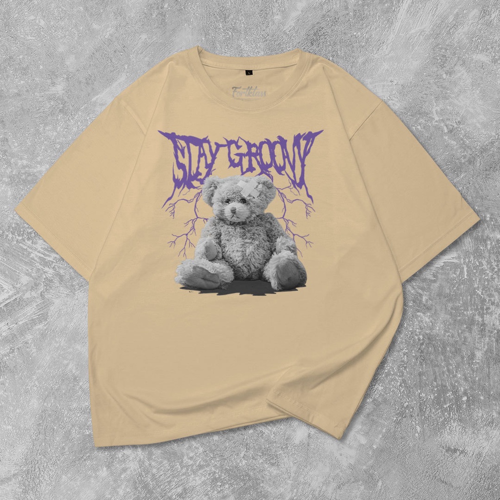 Fortglass Bear Groovy Kaos Oversize T-Shirt Cowok Premium