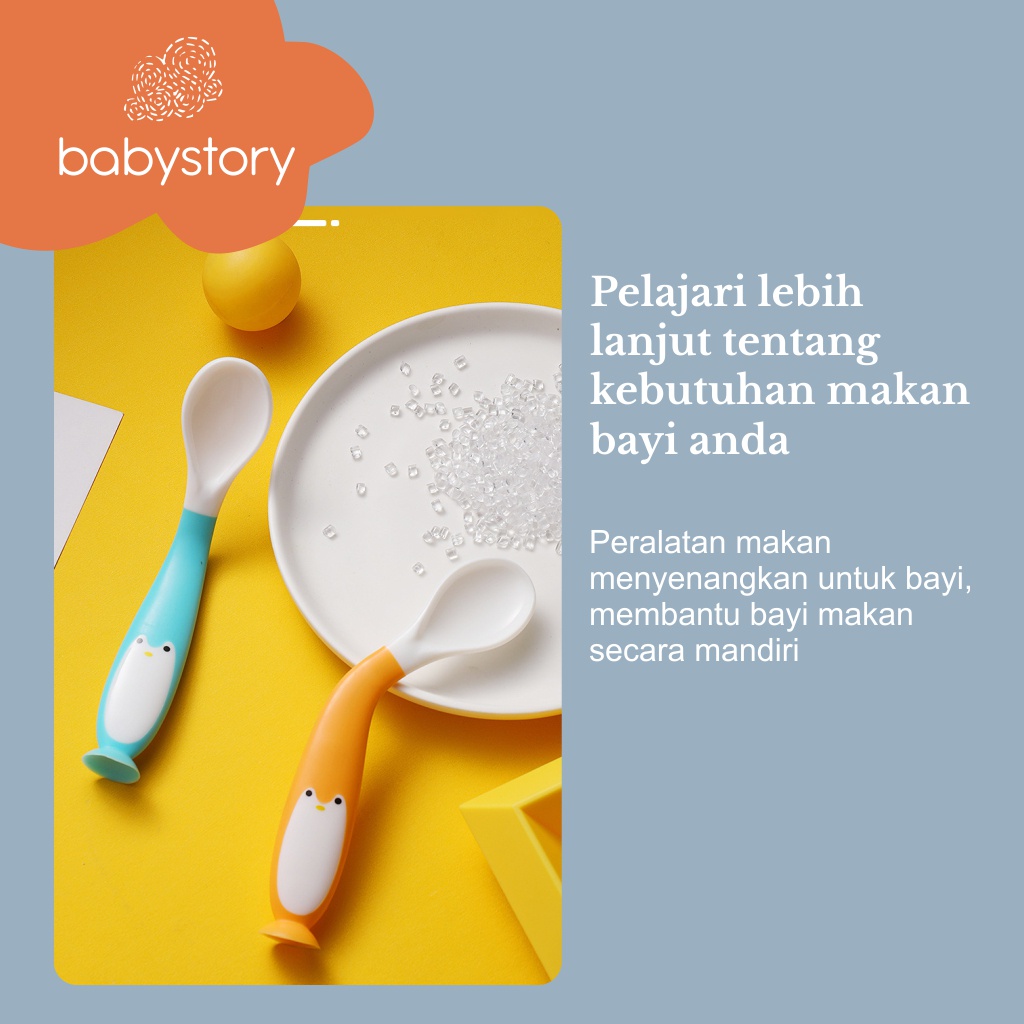 sendok garpu bayi silicone karakter penguin sendok garpu bayi silikon bisa nekuk 360 derajat