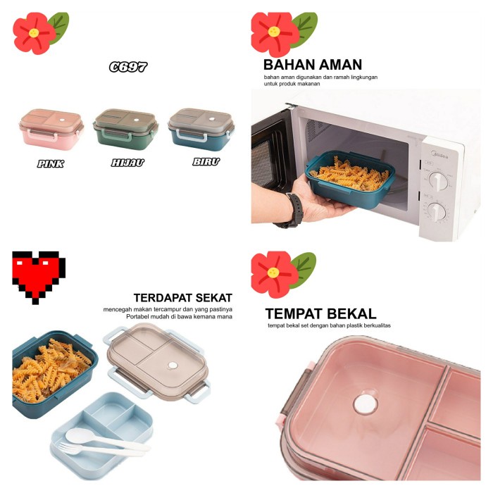 Kotak Makan Anti Tumpah Tumpuk 2 Tingkat 3 Sekat Lunch Box LB07