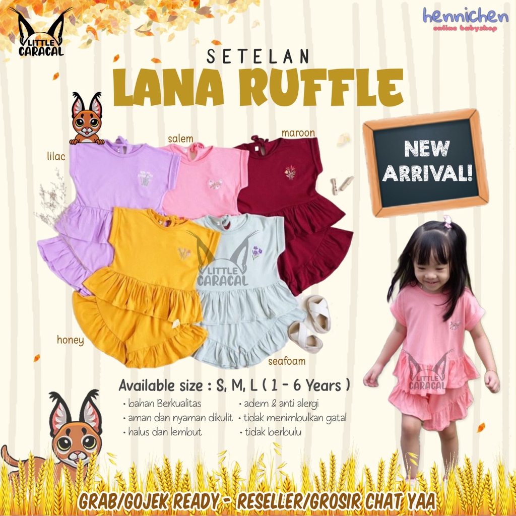 LITTLE CARACAL LANA RUFFLE SET SETELAN ANAK PEREMPUAN BORDIR 1-6 THN