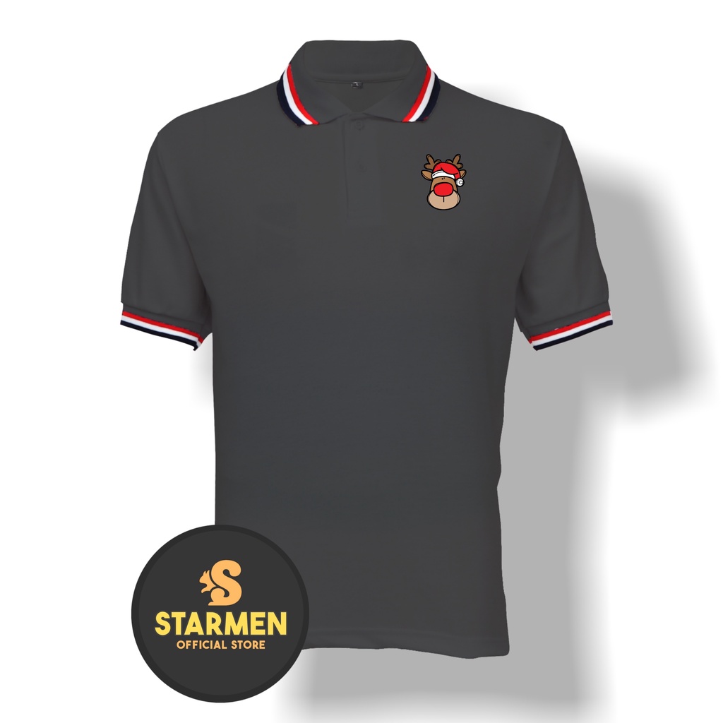 Kaos Polo Shirt Pria Kerah Logo Chirstmas Deer